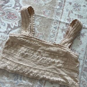 Aerie Beige Crochet Crop Top